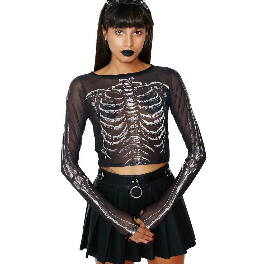 Dolls Kill skeleton print sheer mesh crop top